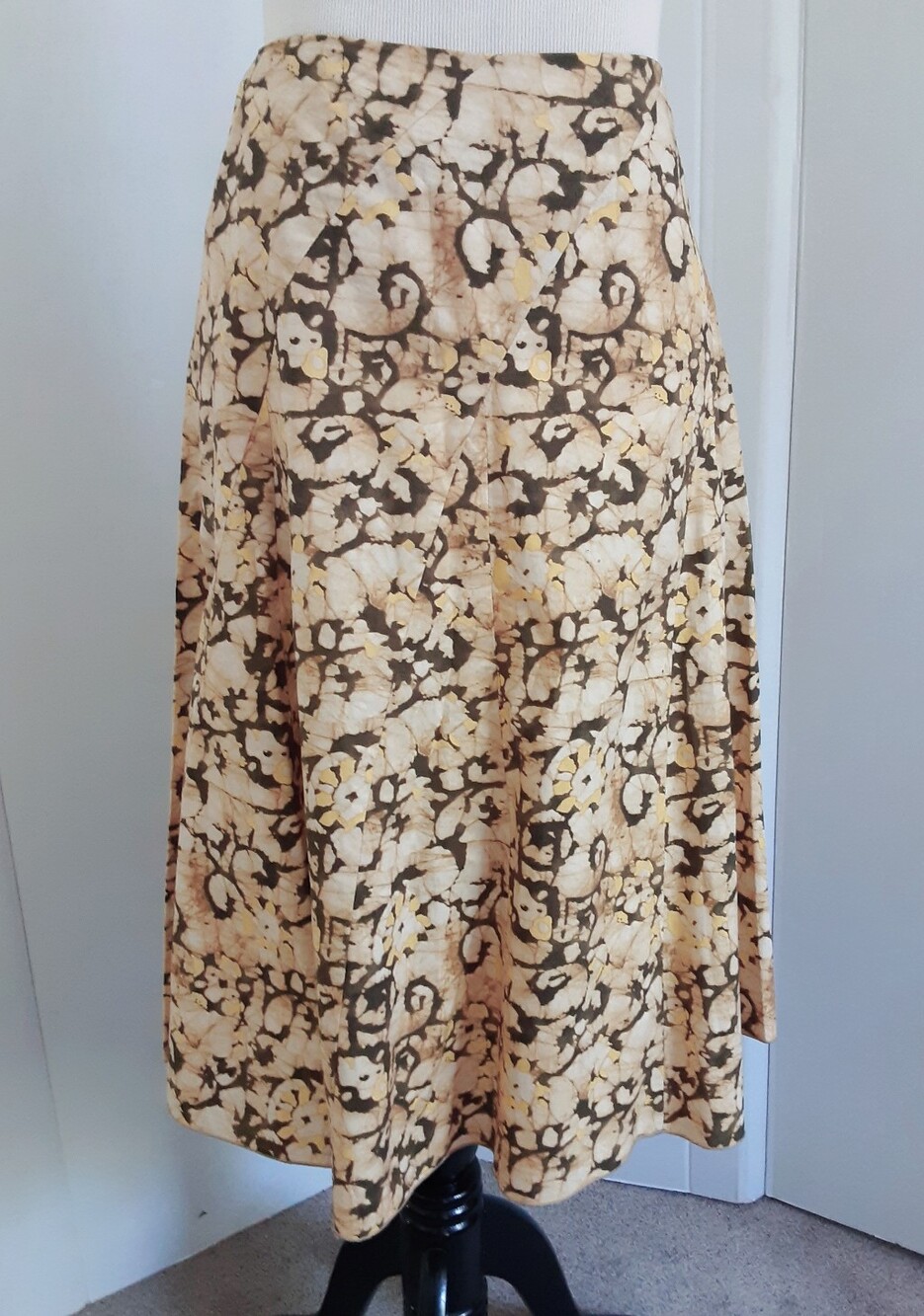 IDEOLOGY 100% Cotton Brown Yellow Abstract Batik Print Floral A-Line Skirt Sz 6